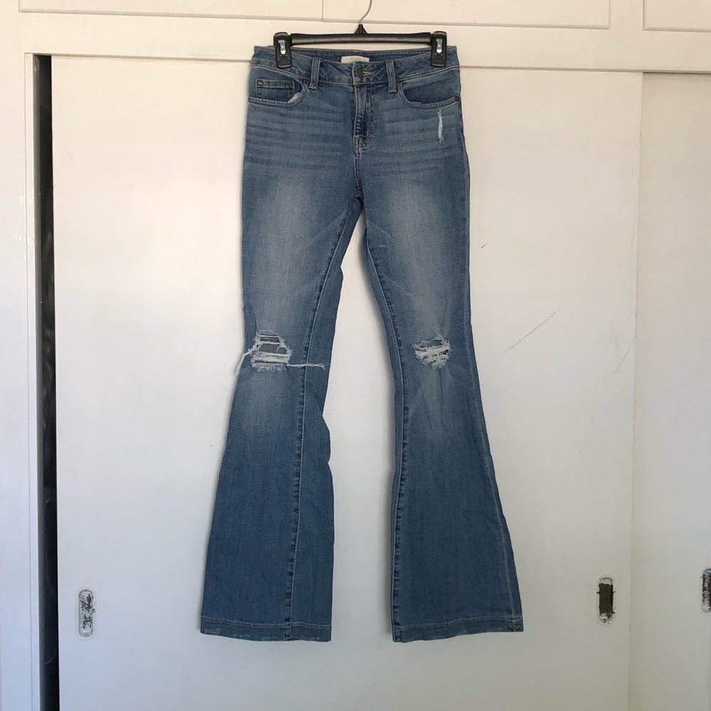 Ripped, Low-Rise Flare Jeans